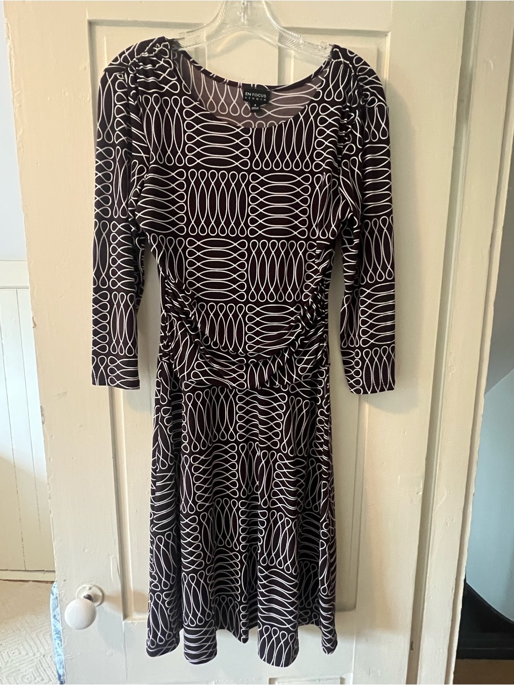 Enfocus Studio Brown and White Geometric Midi Dress